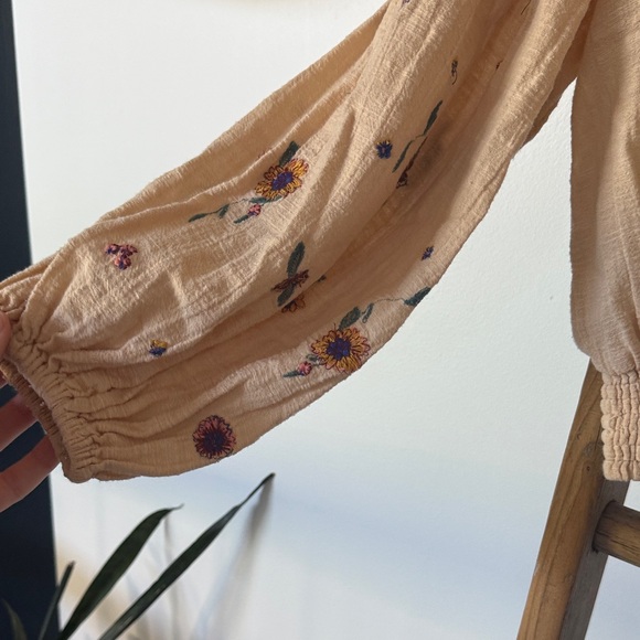 Free People Beige Floral Embroidered Blouse - Picture 3 of 4